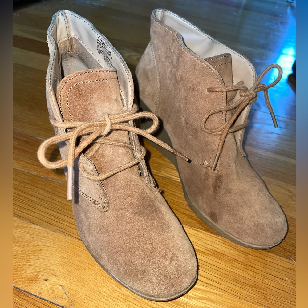 Tan Suede Wedge Booties!